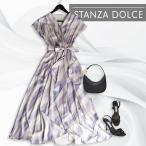 ワンピース 半袖 レディース リゾート 大人 アート柄 レトロ カシュクール フレア フレンチスリーブ 総柄 ミモレ ロング 20代 30代 40代 50代 60代 冬 春