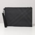 BURBERRYバーバリー8014525 ロンドンチェック レザージップポーチ クラッチバッグ フラットポーチセカンドバッグ リストレット付き鞄 DARK-CHARCOALメンズ