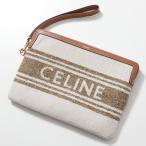 CELINE セリーヌ クラッチバッグ 10J502FAI.18TN レディース スモール ポーチ ストラップ付き ジャガードロゴ ストライプ 鞄 Tobacco/Tan