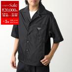 PRADA プラダ 半袖 シャツ SC449 1WQ8 メンズ ナイロン Re-Nylon 五分袖 開襟シャツ トライアングルメタルロゴ ボーリングカラー F0002/NERO