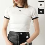 Courreges クレージュ Tシャツ REEDITION CONTRAST PERJTS017JS0070 レディース コットン 半袖 リンガーTシャツ クルーネック カラー2色