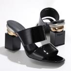 FERRAGAMO フェラガモ サンダル LOTTEN 8.5cm ロッテン 0724656 レディース パテントレザー チャンキーヒール メタルディティール ロゴ シューズ 靴 NERO
