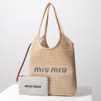MIUMIU ミュウミュウ トートバッグ 5BG231 ADO5 レディース ラフィアエフェクト x リネン ポーチ付き ロゴ 鞄 F0018/NATURALE