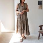 TORRAZZO DONNA トラッゾドンナ ワンピース 6251-322 レディース Vネック ノースリーブ ギャザー ロング丈 ティアード リゾート カラー2色