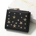 Jimmy Choo ジミーチュウ 二つ折り財布 HANNI U CZN レディース レザー クリスタル スタースタッズ ロゴ ミニ財布 BLACK/LIGHT-GOLD
