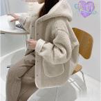 ボアコート レディース ムートンコート 冬 秋 ボアジャケット もこもこ ファーコート フード付き 防寒 ゆったり ボリューム袖 秋冬 フェイクムートン