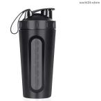 プロテインシェイカーボトル ブレンダーボール付き 可視性ウィンドウ フィットネス ワークアウト 漏れ防止 BPAフリー 24オンス ステンレススチール (ブラック)