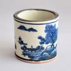  крышка . чайная посуда чёрный камень обжиг в печи старый белый фарфор с синим рисунком ландшафт крышка .