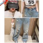 safaristoreキッズ ダンス衣装 デニムパンツ ダメージパンツ ジーンズ キッズ 長ズボン 韓国 ジャズダンス