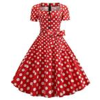 ショッピング水玉 半袖ワンピース ダンスドレス 水玉ワンピ ステージ団体衣装 クリスマスパーティー 忘年会 ダンスウエア 舞台衣装 欧米風ワンピース 赤 黒 ネイビー