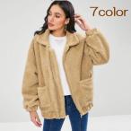 フリースジャンパー フリースジャケット レディース 女性 アウター 上着 長袖 ボア ラウンドカラー 襟付き ポケット ファスナー カジュアル 無地