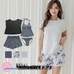 水着 レディース 体型カバー ママ水着 30代 40代 50代 大人 セット水着 かわいい おしゃれ カバーアップ オーバーTシャツ ショートパンツ