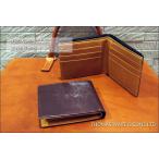 二つ折り財布/英国トーマス社製ブライドルレザー×ヌメ革二つ折りカード財布(小銭入れ無し・純札入) 得トク0706
