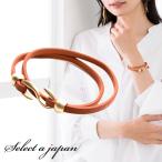革 ブレスレット レザーブレスレット 本革 二連 16cm オレンジ レザー ブレスレット アクセサリー レディース 女性用 超PayPay祭