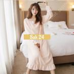 ルームウェア 着る毛布 もこもこ パジャマ ワンピース ナイトウェア レディース 長袖 フランネル 防寒 秋冬 ネグリジェ ロング丈 冷え対策 パジャマ 姫系