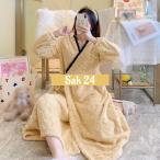 ナイトガウン 着る毛布 可愛い レディース 秋 冬 パジャマ 長袖 ワンピース ロング丈 あったか ルームウェア 前開き 可愛い バスローブ お風呂上がり