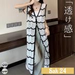ジレ クロシェ編み ロング丈 Vネック トップス レディース ノースリーブ ロングベスト サマーニット きれいめ 羽織り レース 白 春夏