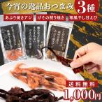 ショッピングポッキリ 綿半プライベートブランド 1000円ポッキリ 送料無料 今宵の逸品おつまみ3種各1個セット(あぶり焼きアジ、げその照り焼き、寒風干し甘えび)