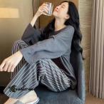 ルームウェア 上下セット パジャマ カップ付き ネグリジェ レディース ゴムウェスト 長袖 部屋着 寝間着 ゆったり カジュアル 可愛い チェック柄 ロングパンツ