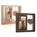 【2色選び】回転式 ペットメモリアルフォトフレーム　写真立て  犬と猫用 卓上 縦置き 両面写真入れ 回転  額縁 木製 写真立て インテリア 記念日