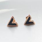 Yahoo! Yahoo!ショッピング(ヤフー ショッピング)レディース メンズ ピアス ステンレス ローズゴールド Vデザイン オニキスブラック 人気デザイン キャッチ（D108）