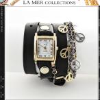 LA MER COLLECTIONS ラメールコレクション 腕時計 ブレスレット レディース チェーン レザーベルト ブラック ラップウォッチ チェーン アクセサリーウォッチ