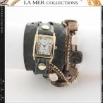 LA MER COLLECTIONS ラメールコレクション 腕時計 ブレスレット レディース チェーン レザーベルト ストーン ラップウォッチ アクセサリーウォッチ 3ラップ