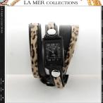 LA MER COLLECTIONS ラメールコレクション 腕時計 ブレスレット レディース 女性 メンズ レザーベルト ヒョウ柄 ラップウォッチ 三重巻き