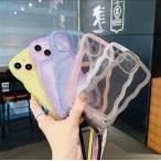 new iPhone16 16e 新入荷 シリーズ対応 ウェーブケース ショルダー付 背面クリア 15 14 13 12 11 Plus Pro ProMax mini クリアケース