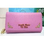 ショッピング楽天ファッション 送料無料 サマンサタバサ 牛革 ロゴ入 キラキラ ビジュー付 キーケース キーホルダー3連 小銭入付 ミニ財布 ピンク 新品 証明書付 ギフト包装無料