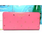 ショッピング楽天ファッション 送料無料 サマンサタバサ ゴールド スタッズ キラキラ ストーン付 牛革 ラウンドジップ ファスナー 長財布 濃ピンク 新品 証明書付 包装無料 開運 金運up