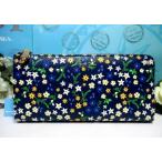 ショッピング楽天ファッション 送料無料 サマンサタバサ 牛革 リトル フラワー プリント Ｌ字 ジップ ファスナー 長財布 ネイビー 新品 タグ付 ギフト包装無料 開運 金運up プチチョイス