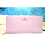 ショッピング楽天ファッション 送料無料 サマンサタバサ ロゴ入り 牛革 フラワー お花 型押 ラウンドジップ ラウンドファスナー 長財布 ピンク 新品 証明書付 ギフト包装無料 開運 金運up