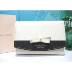 ショッピング楽天ファッション 送料無料 サマンサタバサ ロゴ入 バイカラー リボン 牛革 三つ折り財布 折財布 ミニ財布 白 黒 新品 証明書付 包装無料 開運 金運UP 春財布 シンプル 上品