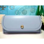 ショッピング楽天ファッション 送料無料 サマンサタバサ 牛革 シンプル 丸ロゴ モチーフ付 かぶせ 長財布 ライトブルー 新品 証明書付 ギフト包装無料 開運 金運up 春財布