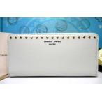 送料無料 サマンサタバサ ゴールド スタッズ付 ロゴ入 本牛革 ラウンドジップ ファスナー 長財布 オフホワイト 白 新品 証明書付 包装無料 開運 金運up 男女兼用