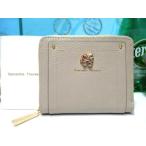 ショッピング楽天ファッション 送料無料 サマンサタバサ キラキラ ビジュー付 ロゴ入 牛革 二つ折り財布 折財布 ミニ財布 グレージュ 新品 証明書付 ギフト包装無料 開運 金運up 春財布