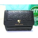 ショッピングサマンサタバサ 送料無料 サマンサタバサ ST ロゴ エンブレム付 型押 牛革 ミニ財布 三つ折り財布 折財布 黒 ブラック 新品 証明書付 包装無料 開運 金運UP ユニセックス