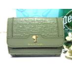 ショッピングサマンサタバサ 送料無料 サマンサタバサ ST ロゴ エンブレム付 型押 牛革 ミニ財布 三つ折り財布 折財布 カーキ 新品 証明書付 包装無料 開運 金運UP ユニセックス