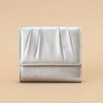 ショッピングサマンサタバサ 送料無料 サマンサタバサ ロゴ入 タック デザイン 牛革 二つ折り財布 折財布 ミニ財布 シルバー 新品 証明書付 包装無料 開運 金運up ユニセックス