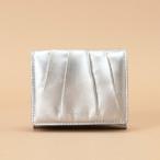 ショッピング楽天ファッション 送料無料 サマンサタバサ ロゴ入 タックデザイン 牛革 三つ折り財布 折財布 ミニ財布 シルバー 新品 証明書付 包装無料 開運 金運up ユニセックス