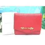 送料無料 サマンサタバサ 限定 キラキラ ビジュー付 ロゴ入り 本牛革 三つ折り財布 折財布 ミニ財布 赤 新品 証明書付 ギフト包装無料 開運 金運up クリスマス