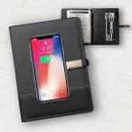 システム手帳 A5 10000mAh バッテリー内蔵 Qi ワイヤレス充電 有線充電 収納ポケット搭載 6穴リング バインダーノート 高級PUカバー