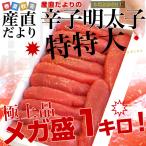 福岡より直送　福岡加工　辛子明太子　特特大1本もの　メガ盛　１キロ（10から12本入）　送料無料　