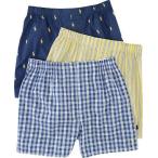 Men's Ralph Lauren(ラルフローレン) トランクス3枚組(Navy/Yellow)/Three Cotton Woven Boxers メール便不可