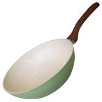 ショッピングフライパン フライパン 24cm ih対応 ディープパン セラミックコート ih ガス火 オール熱源対応 深型 アルミ 炒め鍋 ホワイト グリーン M5-MGKKB00064