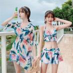 水着 体型カバー タンキニ ビキニ 3点セット水着 レディースレース葉柄 韓国風 ファッション スイムウェア セパレート 紫外線カット 水泳 女性用