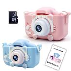 子供用 デジタルカメラ トイカメラ 32GB SDカード付き 日本語取扱説明書付き プレゼント 誕生日 キッズカメラ おもちゃ 子供の日 猫 ピンク ブルー  定番
