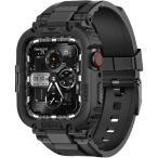 コンパチブル For Apple Watch バンド 45mm 44mm 42mm バンパーケース付き 頑丈なメンズTPUベルド 一体型 スポーツバ