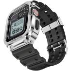 【2022改良モデル】 コンパチブル Apple Watch バンド 44mm ステンレス鋼ケース付き 頑丈なメンズTPUベルト 一体型 アップルウ